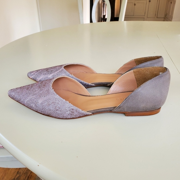 Sundance Catalog Pointed Toe Flats 39 Damask Lace Shimmer Leather 8.5 - Picture 5 of 9